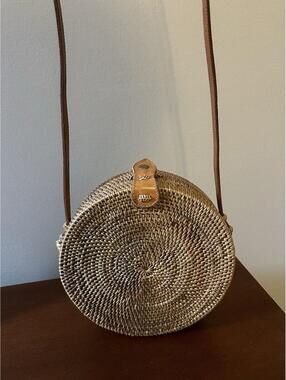 Round Rattan Bag for Women - Handmade Ata Wicker Woven Purse